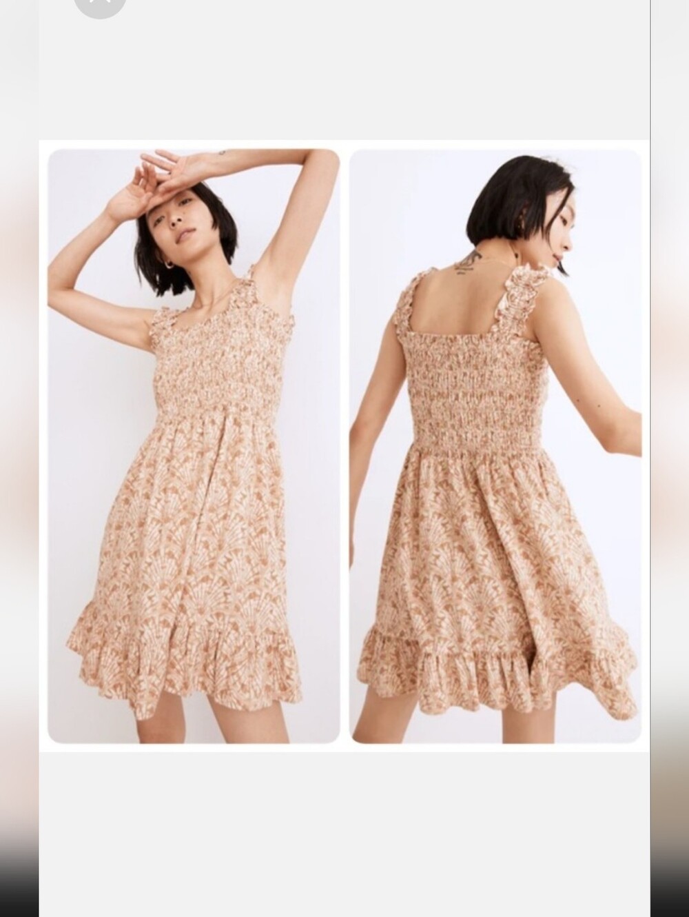 Madewell Lucie Smock Linen Blend Sun Dress with Tan And Pink Leaf Print - Size S - Picture 12 of 12